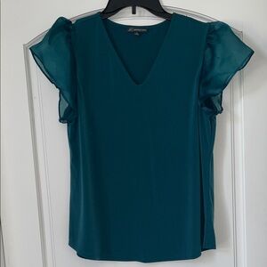 Adrianna Papell Teal V-Neck Flutter Sleeve Blouse